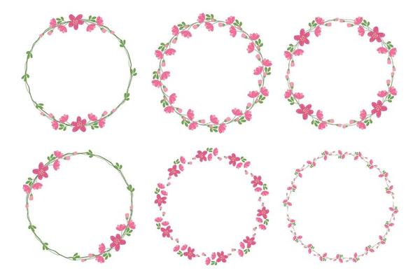 cute flat style minimal pink flower wreath frame collection for valentines day or spring eps10 vectors illustration