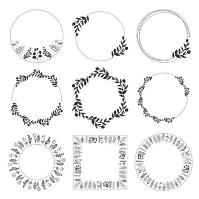 doodle style floral leaf wreath frame collection