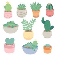 cute minimal cactus and succulent in pot collection vector