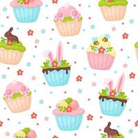 cute pattern with cartoon style cupcakes vector