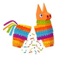 Pinata for a birthday. Corrugated paper toy with sweets or a surprise inside. Vector cartoon illustration