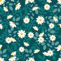 cute white daisy flower flat style seamless pattern vector