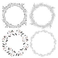 doodle line art hand drawn botanical circle wreath frame collection vector
