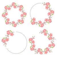 pink magnolia flower bloom wreath frame flat style collection vector