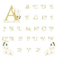 beautiful gold serif Phalaenopsis orchid floral alphabet for logo collection