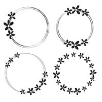 hand drawn minimal doodle flower wreath collection vector