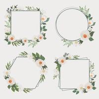 white camellia flower bouquet wreath frame collection flat style vector