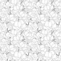 magnolia flower bloom doodle style seamless pattern