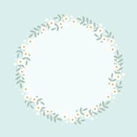 cute flat style white daisy flower wreath frame on blue background for  birthday wedding or mother's day vector