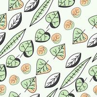 Diagonal doodle seamless pattern, hand draw vector illustration, green and orange leaves