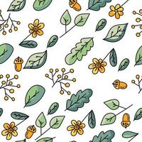 Cute nature doodle seamless pattern, vector hand draw illustration