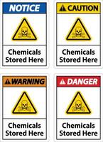Label Chemicals Stored Here Sign On White Background vector