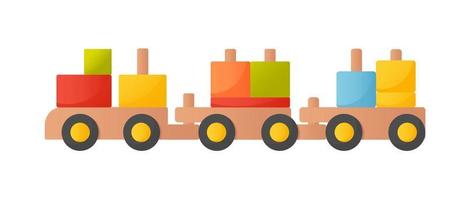 children's toy, wooden locomotive. educational toy in cartoon style. vector