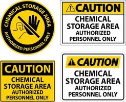 Precaución área de almacenamiento de productos químicos solo personal autorizado signo de símbolo vector