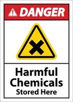 Peligro productos químicos nocivos almacenados aquí firmar sobre fondo blanco. vector