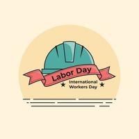 International Worker day template with helmet and ribbon vector