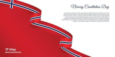 diseño del día de la constitución de noruega con cinta noruega voladora y fondo rojo. vector