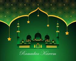 ramadan kareem real con mezquita en fondo verde por diseño vectorial vector