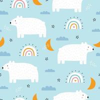 Baby seamless pattern cartoon background with polar bears and rainbow cute hand drawn design Used for fabric pattern, textile, wallpaper, vector illustration