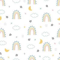 Arco iris de patrón de bebé sin costuras con nubes sobre fondo blanco utilizado para impresión, decoración, papel tapiz, patrones de ropa para niños, textiles vector