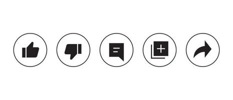Like, Dislike, Comment, Save, and Share Icon Vector. Streaming Video Channel Icons vector