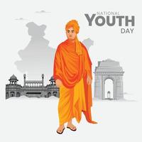 swami vivekananad día de la juventud india vector