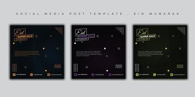 Eid Mubarak Social media post. set of social media post template with dark color design vector