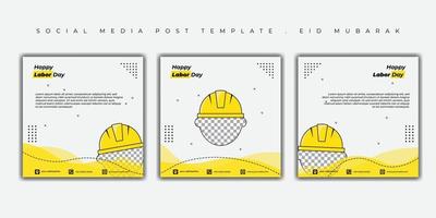 Happy labor day design with helmet template design. Set of Social media post template. vector
