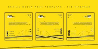 diseño de feliz día del trabajo con diseño amarillo. conjunto de plantillas de publicaciones en redes sociales. vector