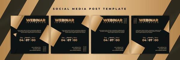 Set of Social media post template. Webinar invitation banner with gold dark green design. vector