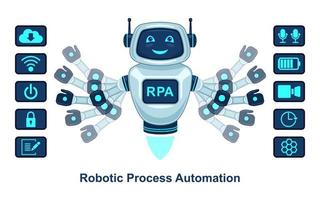 robótico proceso automatización robot asistente realista dibujos animados aislado vector