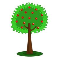 árbol con manzanas dibujos animados plana vector