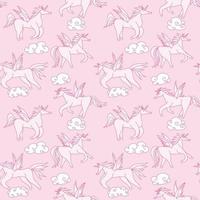 pink seamless pattern unicorns in the sky and sun vector