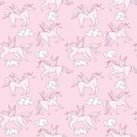 pink seamless pattern unicorns in the sky and sun vector