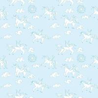 blue seamless pattern unicorns in the sky. sketch vector