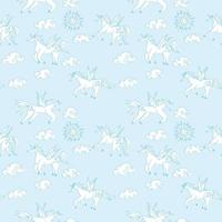 blue seamless pattern unicorns in the sky. sketch vector