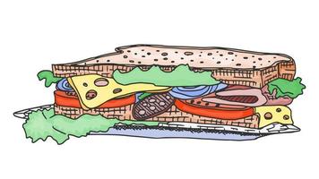 sausage meat and cheese sandwich. doodle vector