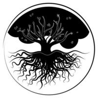 dibujando el logo negro del árbol en un círculo. imprimir nuevo vector