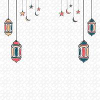 Decorative template design for ramadan with stars, moon, and lantern. Hand drawn ramadan kareem with lantern. Vector illustration