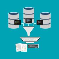 concepto de procesamiento de minería de datos o inteligencia empresarial. extraer información de la base de datos para la toma de decisiones. vector