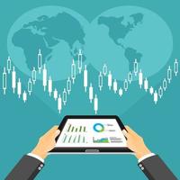 concepto de inversión empresarial. corredor de negocios analizando el mercado de valores en la tableta digital. vector