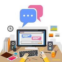 Chatting on social website or social media application with desktop. Chatting concept illustration. vector