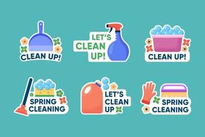 Spring Cleaning Stickers Collection Set vector