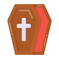 Funeral box icon design, plus on coffin in flat style vector