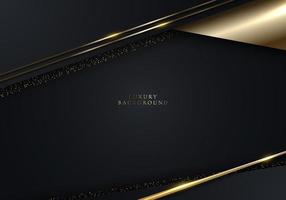Diseño de plantilla de lujo moderno en 3d rayas negras y doradas con luz de línea de brillo dorado que brilla sobre fondo oscuro vector