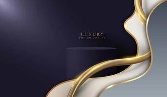 3D realistic luxury podium platforms display with white and grey wave shape and golden glitter vector