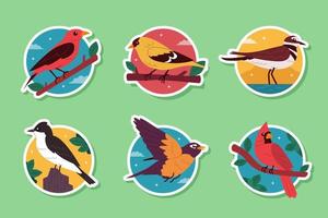 Spring Birds Sticker Set vector