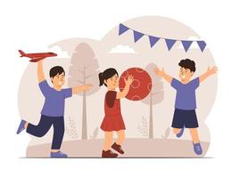 Outdoor Playdates Concept with Children Playing in the Park vector