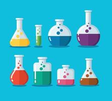 set of laboratory filled with liquid. chemistry flasks vector