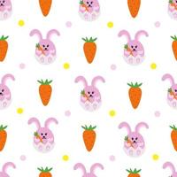 Rabbit and carrot seamless pattern. Illustration for printing, backgrounds, covers, packaging, greeting cards, posters, stickers, textile and seasonal design. Isolated on white background. vector